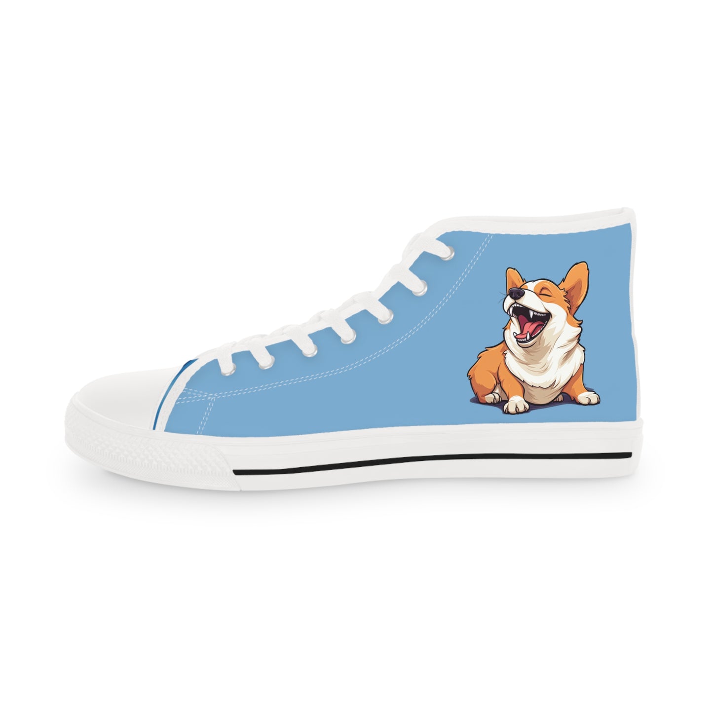 Comical Corgi All Smiles Men's High Top Casual Carolina Blue Canvas Sneakers