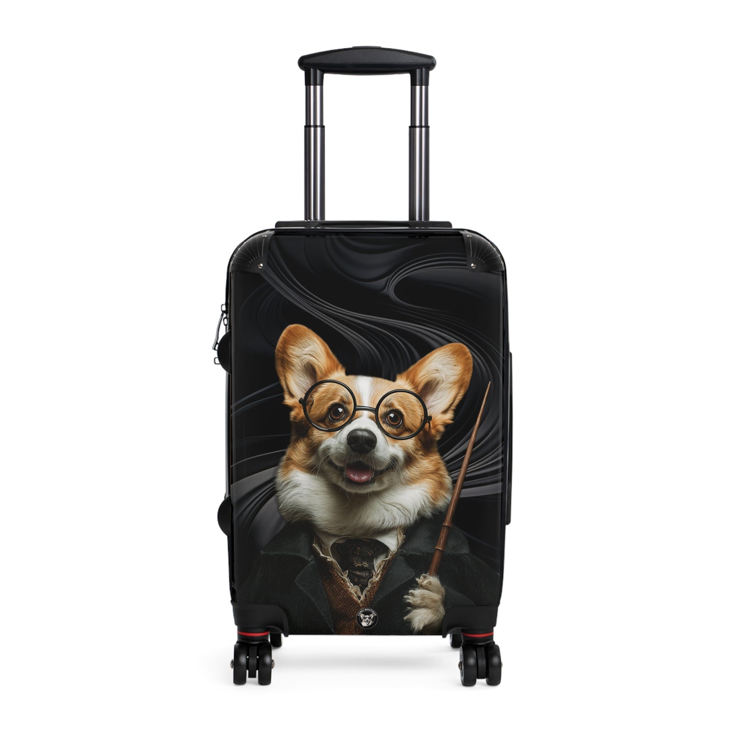 Corgi Potter Magic Wand Suitcases – Wizard Theme Swirling Black Rolling Luggage