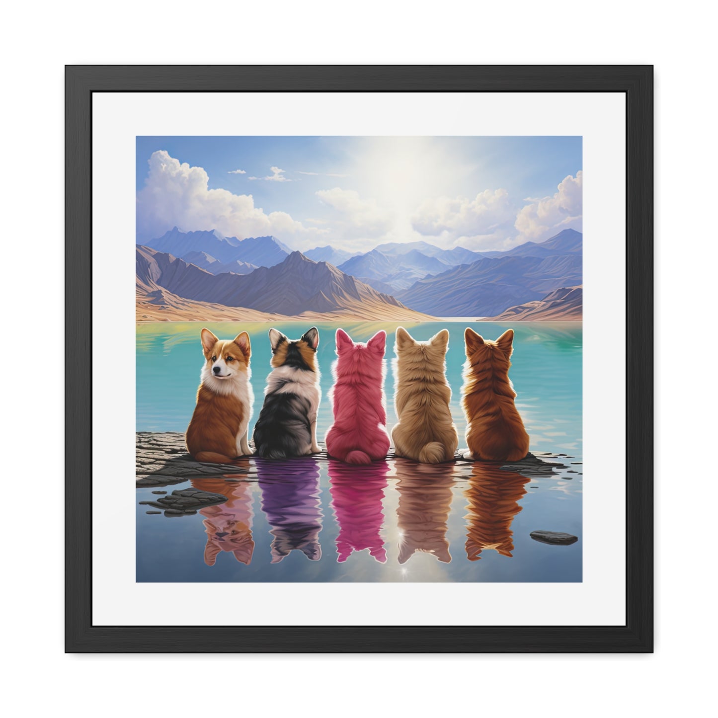 Tableau encadré Corgi Lake