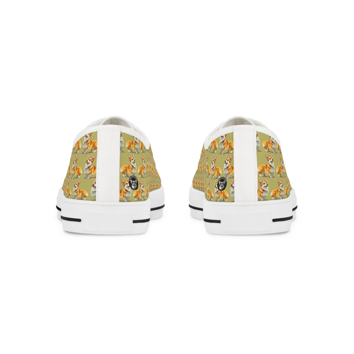 The Queen's Corgi Companion Repeater Pattern Men's Low Top Casual Khaki Canvas Sneakers