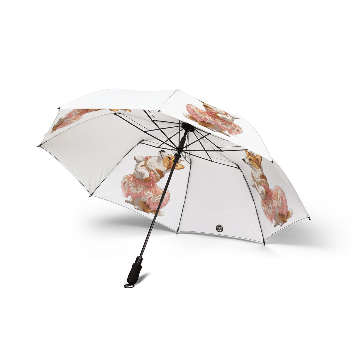 Princess Corgi in Pink Floral Dress Foldable Umbrella — Compact Semi‑Automatic Rain Parasol