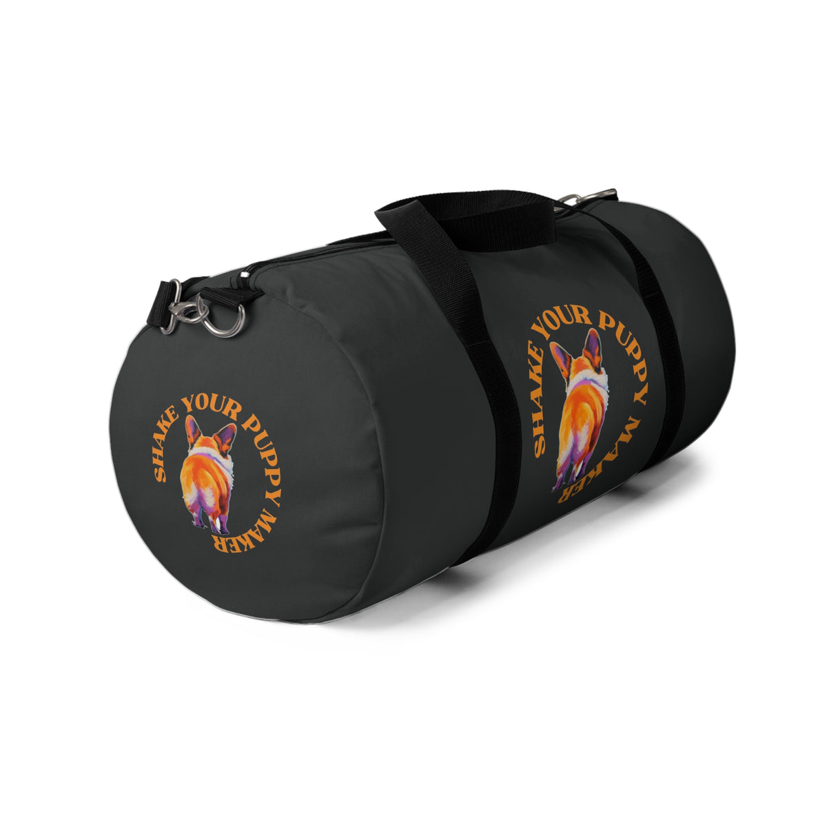 Shake Your Puppy Maker Duffel Bag - Fun Corgi Humor Charcoal Travel Gym Bag