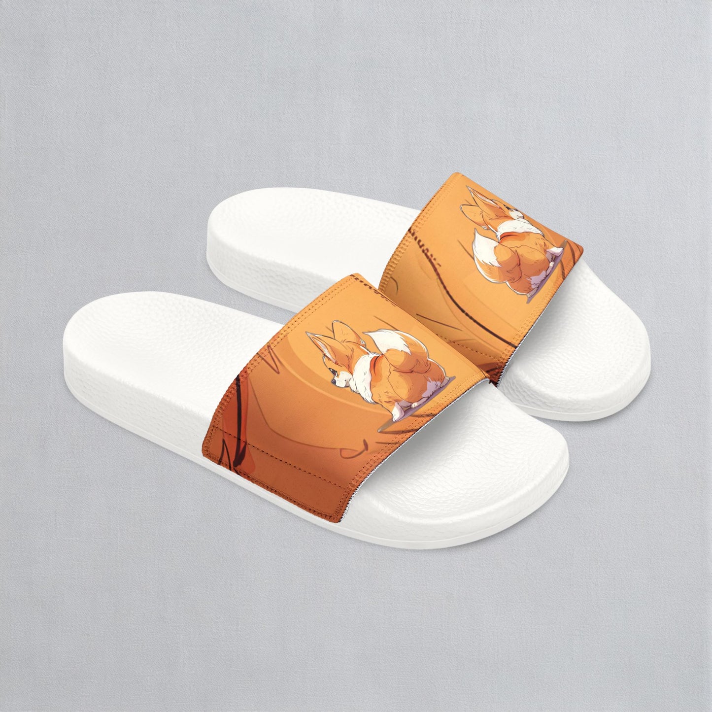 Cutie Patootie Corgi Autumn Orange Women's Slide Sandals - Casual Pool & Beach Slides