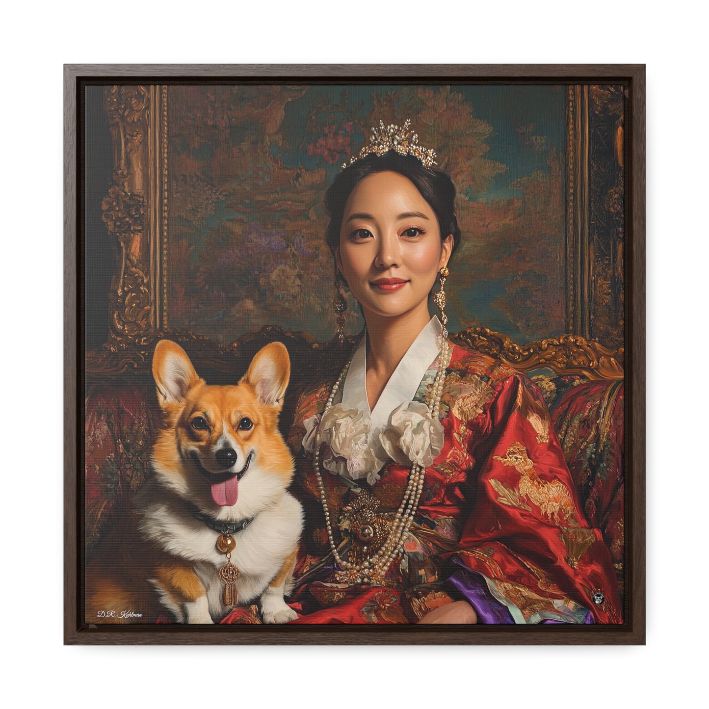 Korean Corgi Queen - Framed on Canvas