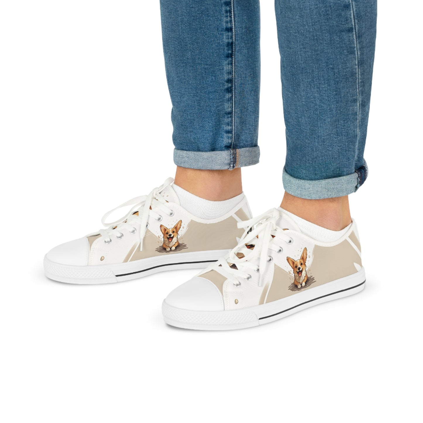 Corgi Cuteness Anime Portrait Men's Low Top Casual Beige Canvas Sneakers