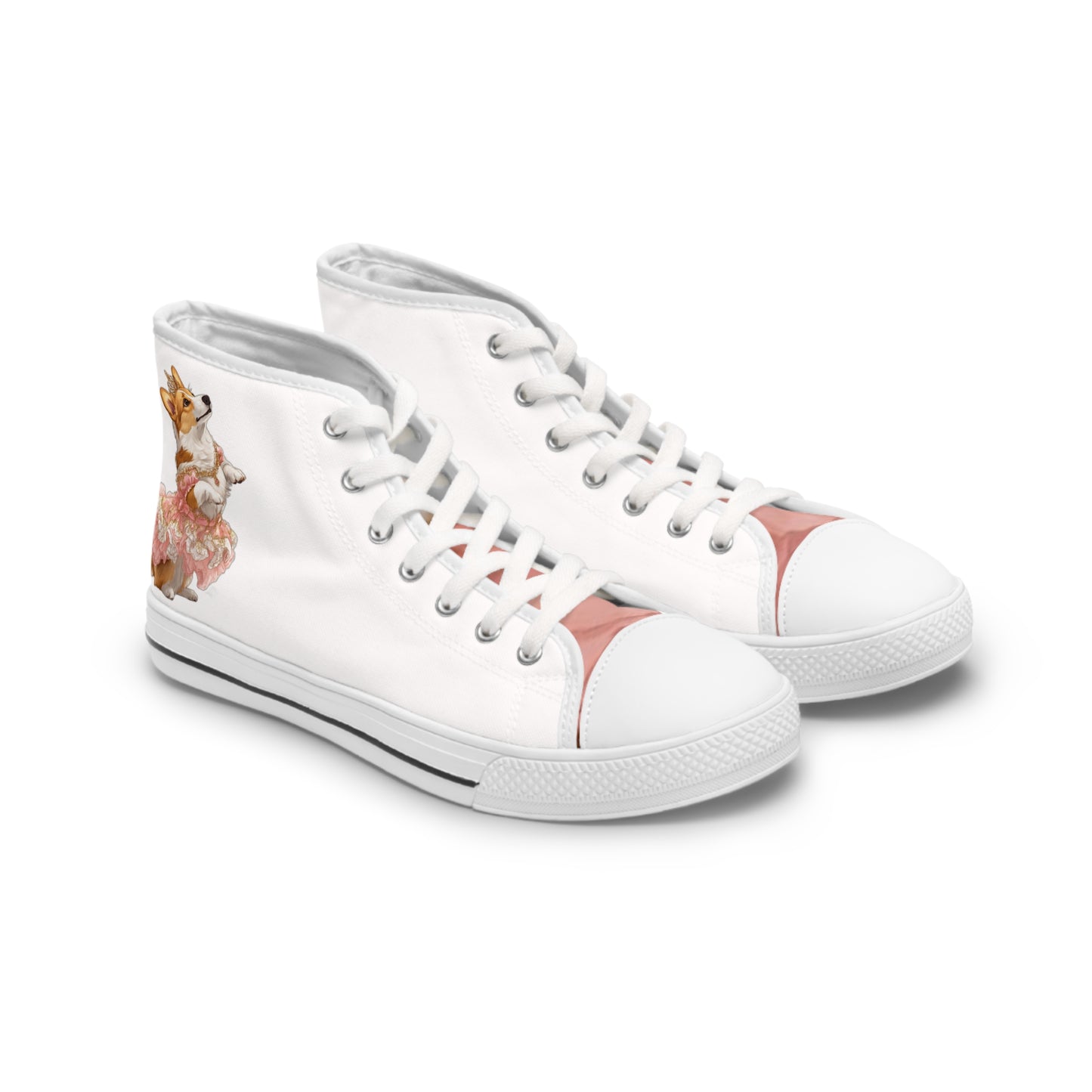 Princess Corgi Women's High Top Casual White & Rose Canvas Sneakers