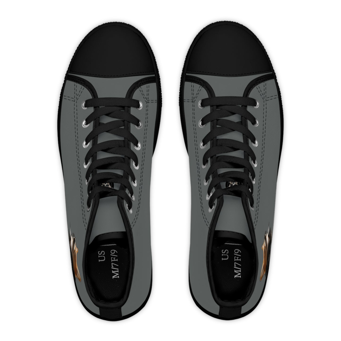 Leader of the Pack Women's High Top Casual Dark Gray Canvas Sneakers with a Leather-Clad Corgi