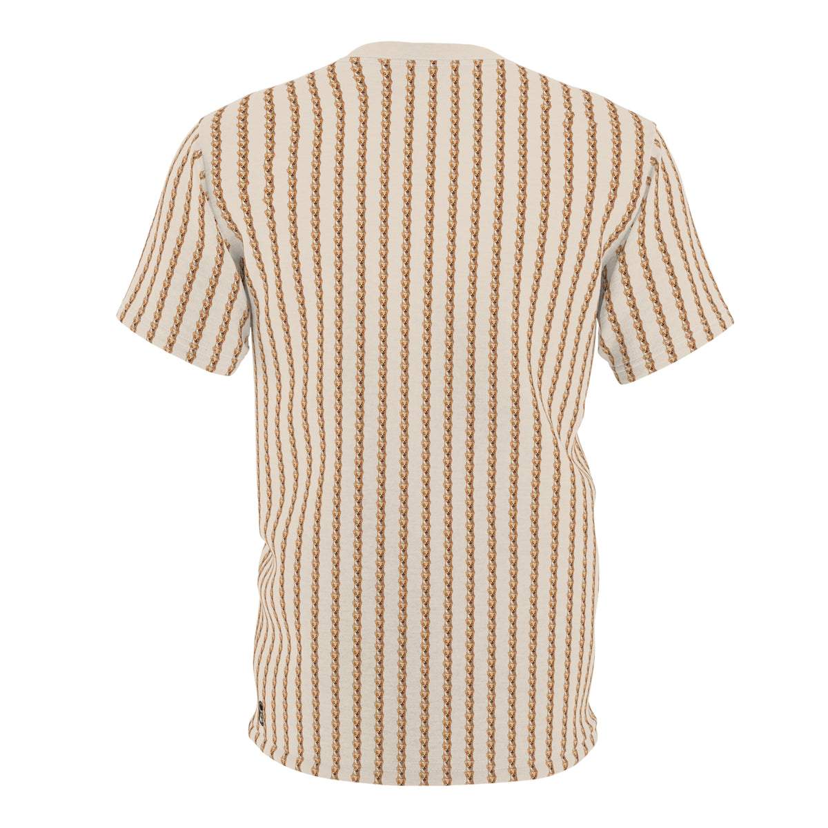 Precious Puppy Pinstripes Unisex Bold Designer Tee - Tiny Corgi Motif Beyond Belief on Toffee Cream