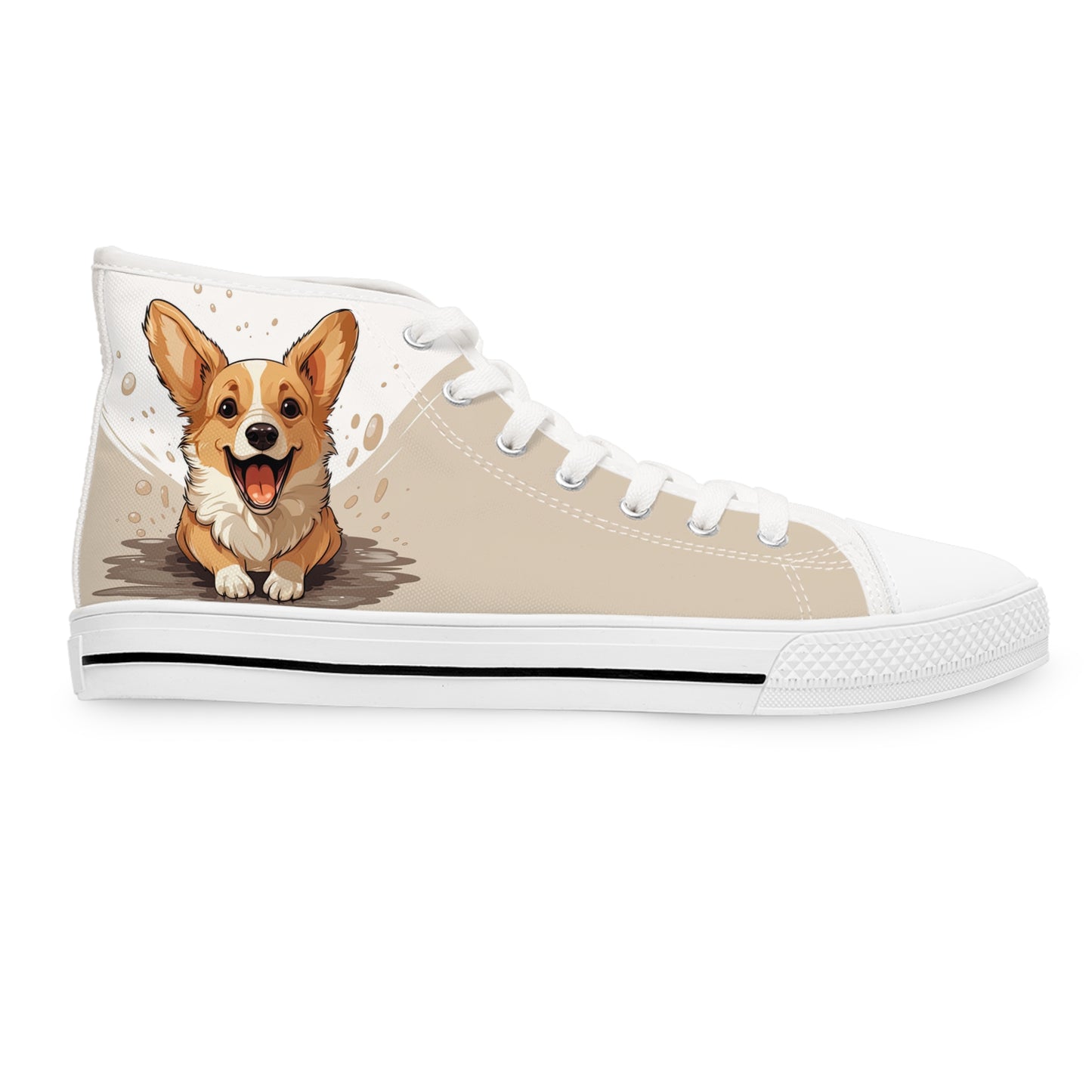 Corgi Cuteness Anime Print Women's High Top Casual Beige & White Canvas Sneakers