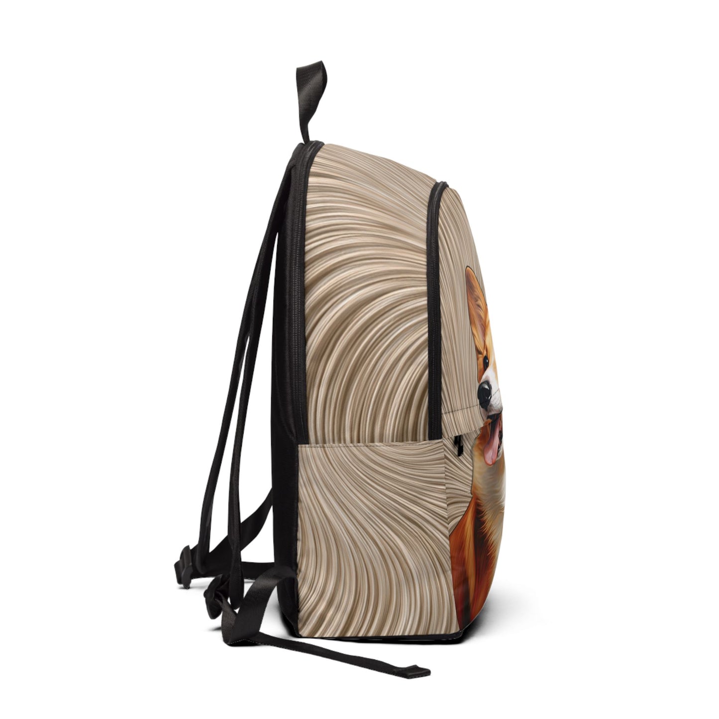Pembroke Corgi Portrait Backpack — Swirling Tan Corgi Rucksack