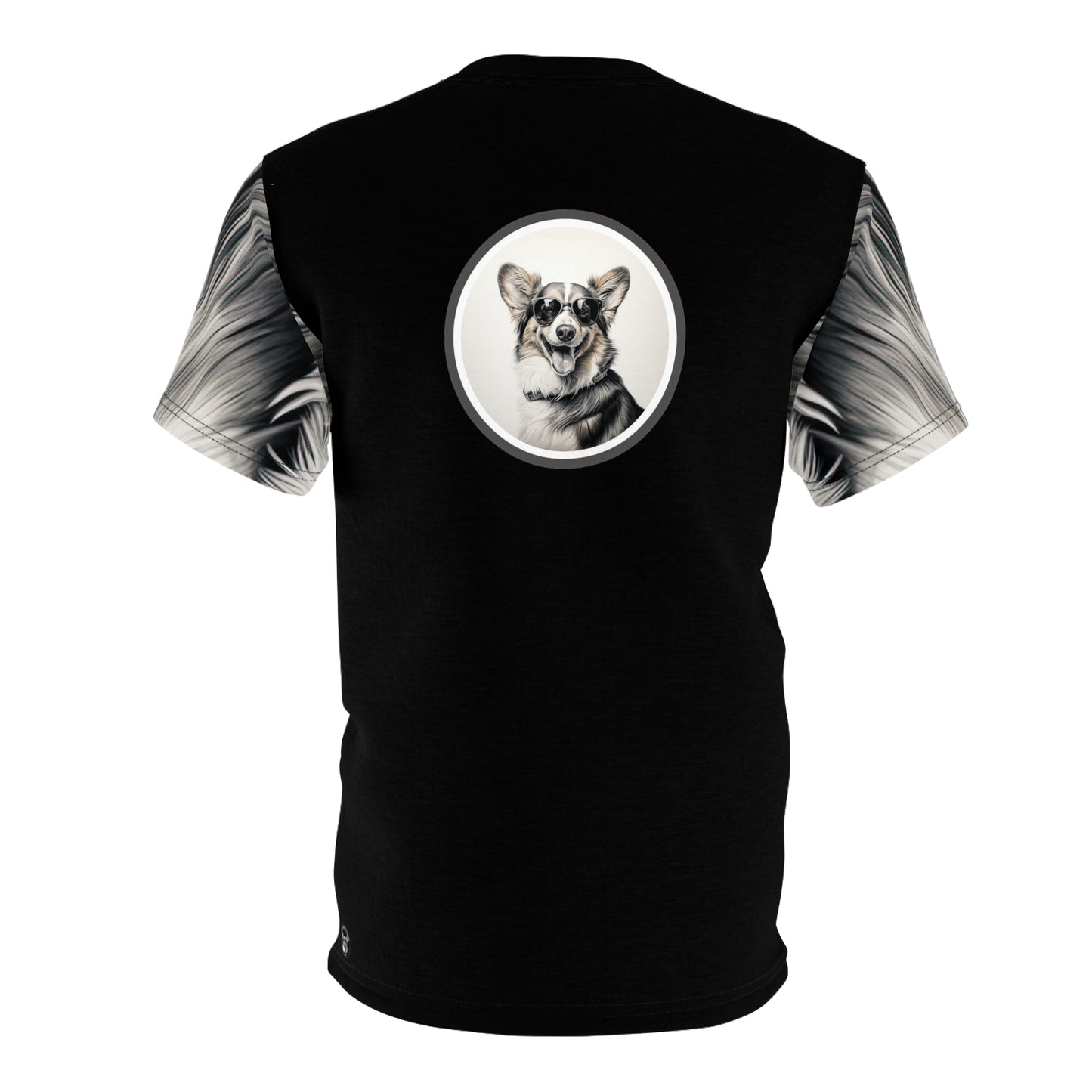 Corgi Cool Artistic Illustration Unisex Bold Fashion Tee with Flowing Black & White Sleeves