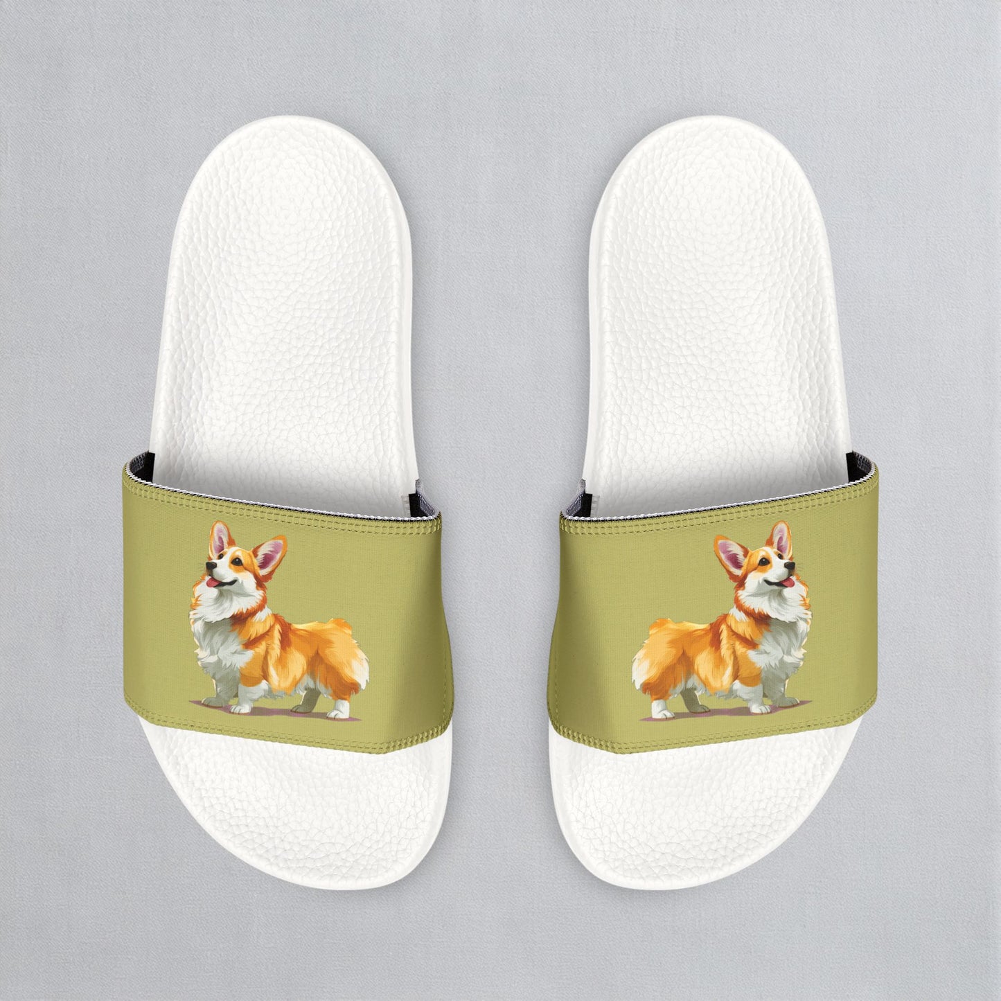 Classic Queen's Corgi Artistic Illustration Women's Khaki Slide Sandals - Casual Pool & Beach Slides