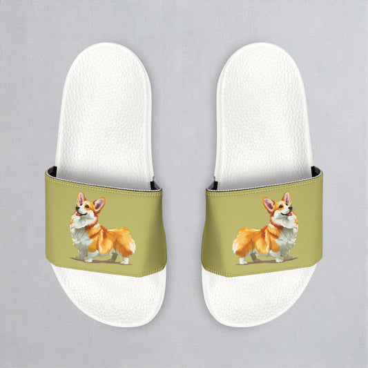 Classic Queen's Corgi Artistic Illustration Women's Khaki Slide Sandals - Casual Pool & Beach Slides