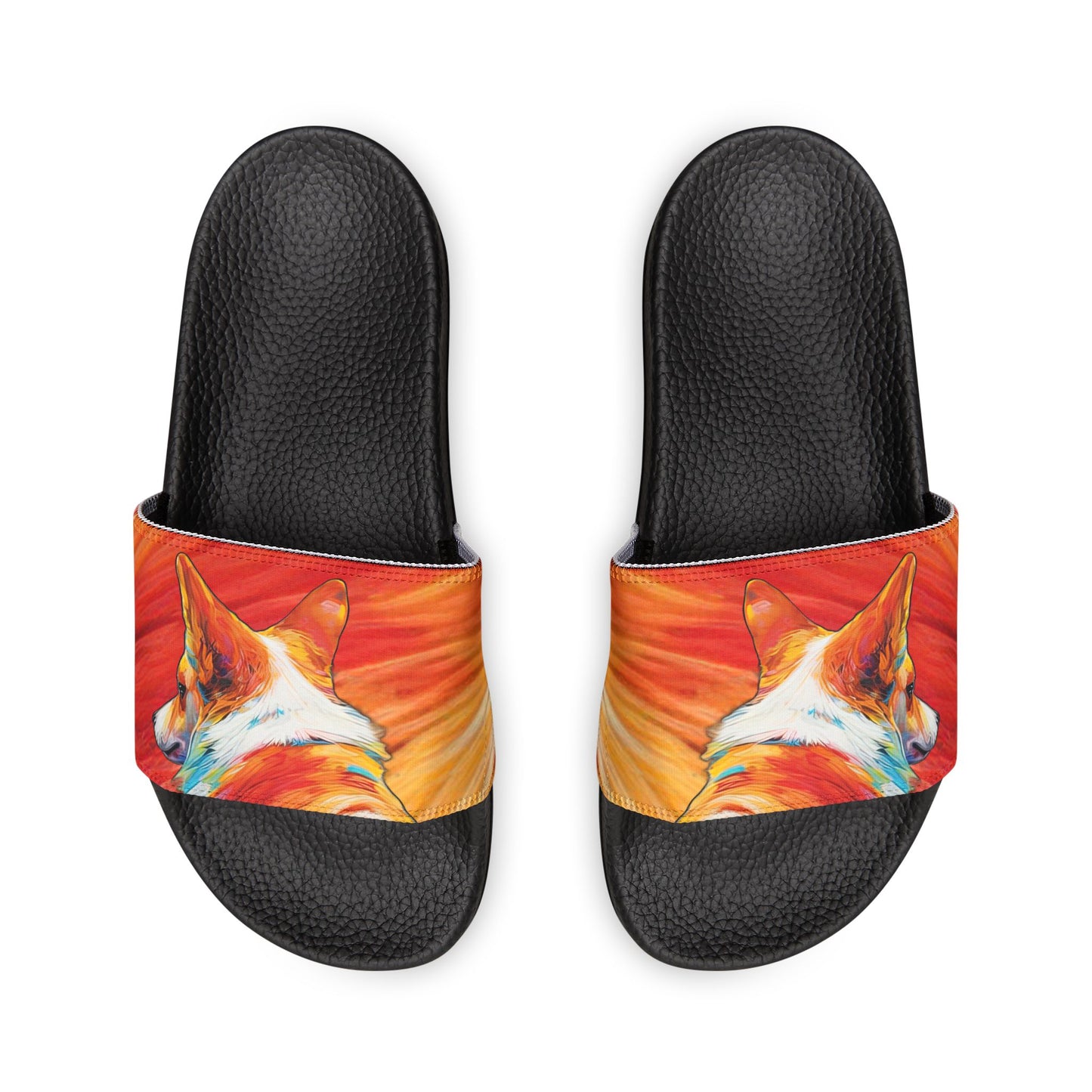 Peekaboo Corgi Vibrant Artistic Men's Gray Slide Sandals - Casual Pool & Beach Slides