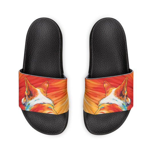Peekaboo Corgi Vibrant Artistic Men's Gray Slide Sandals - Casual Pool & Beach Slides