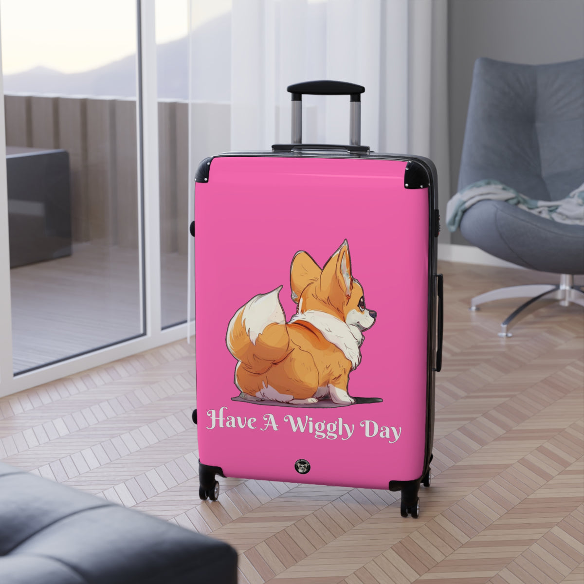 Have a Wiggly Day Corgi Travel Suitcases — Fun Pink Rolling Luggage