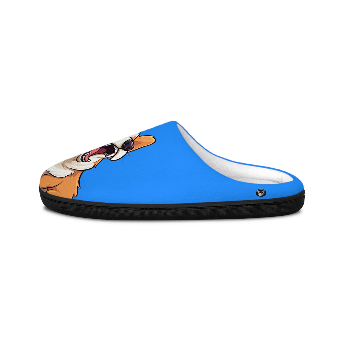 Comical Corgi All Smiles Women's Indoor Slippers — Cute Blue Cozy House Shoes