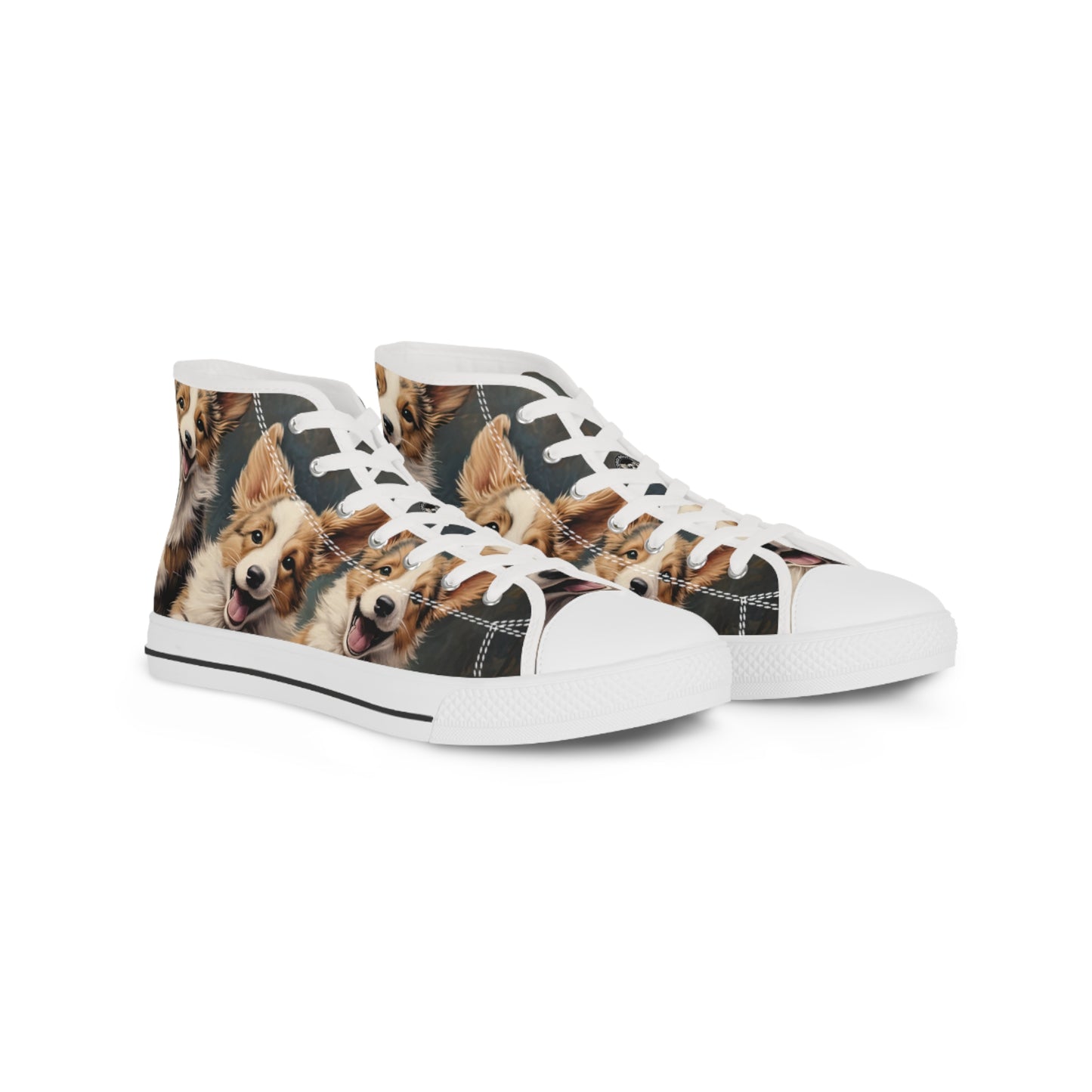 Corgi Puppies Pouncing Print Men's High Top Casual Canvas Sneakers