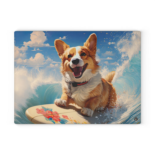 Cowabunga Corgi - Glass Cutting Board