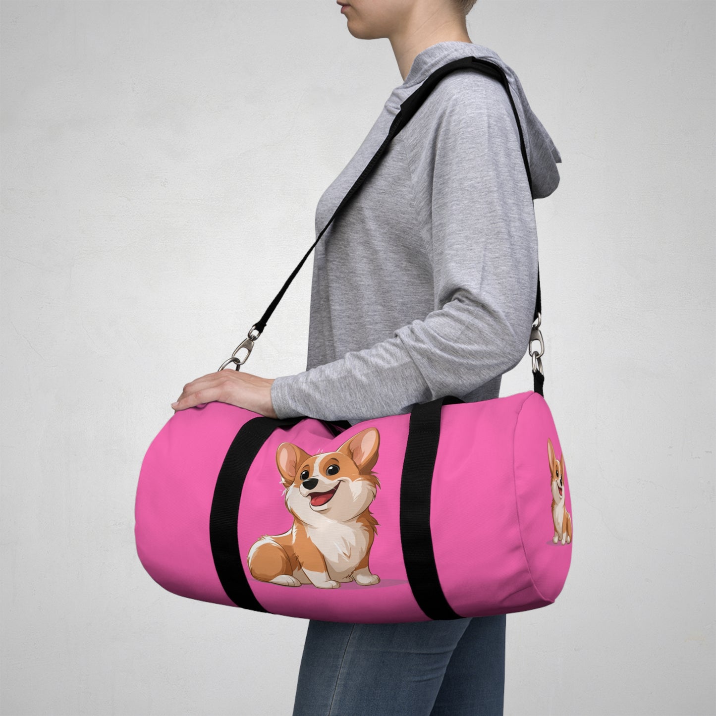 Cute Corgi Puppy Animation Duffel Bag - Fun Pink Corgi Travel Gym Bag