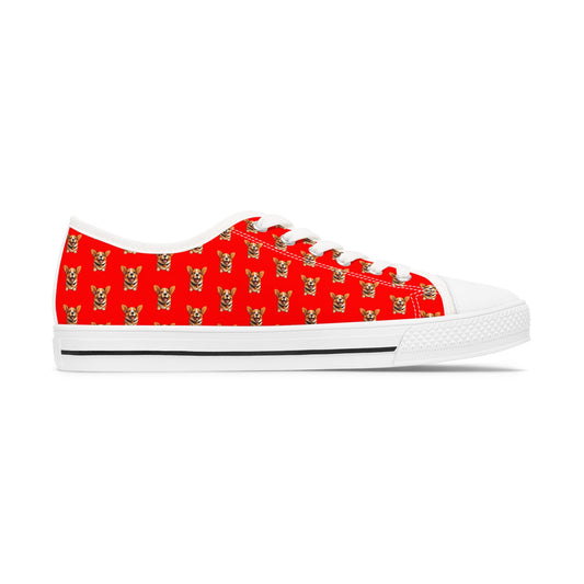 Puppy Love Red Smiling Corgi Print Women's Low Top Casual Canvas Sneakers