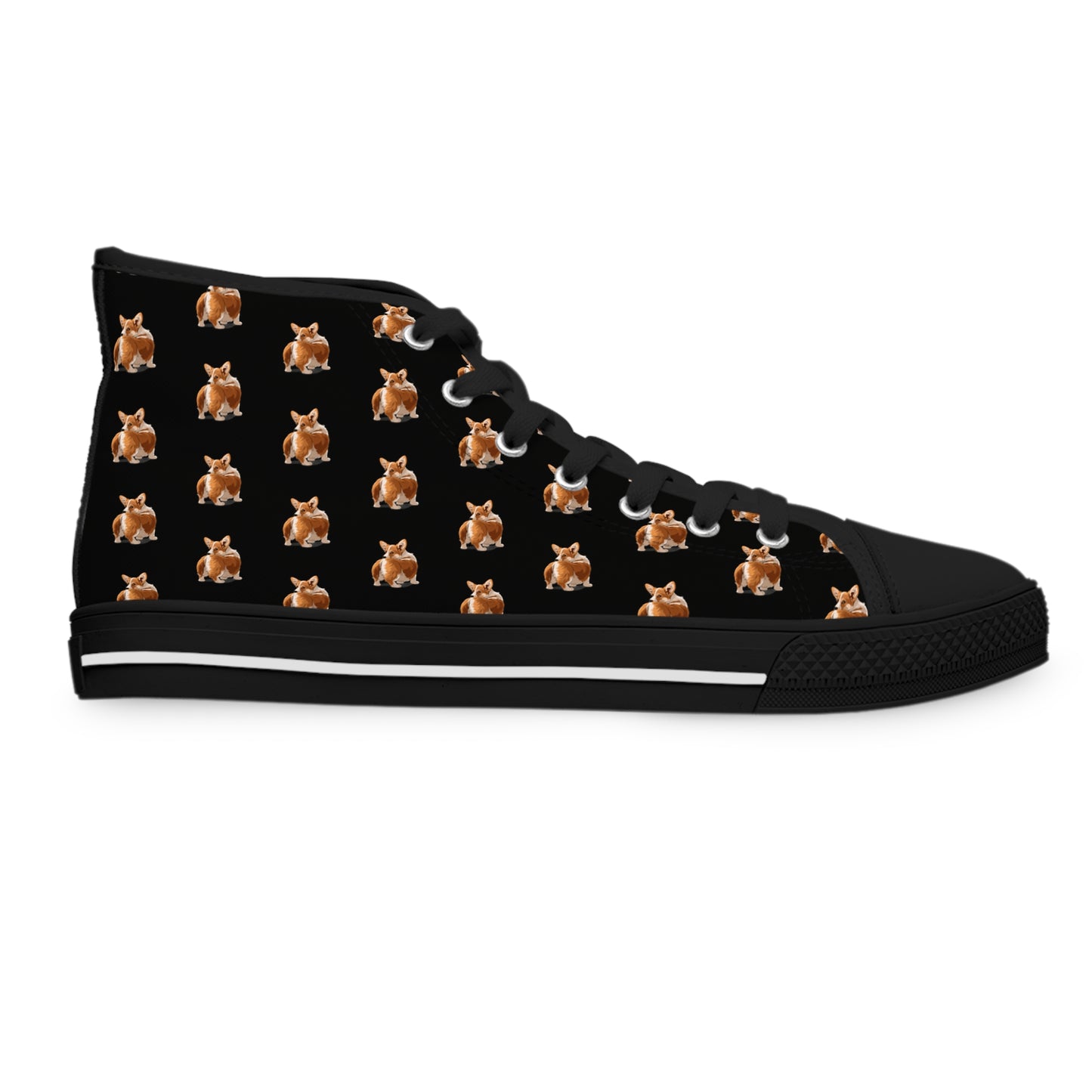 Corgi Contempt Mosaic Pattern Women's High Top Casual Black Canvas Sneakers