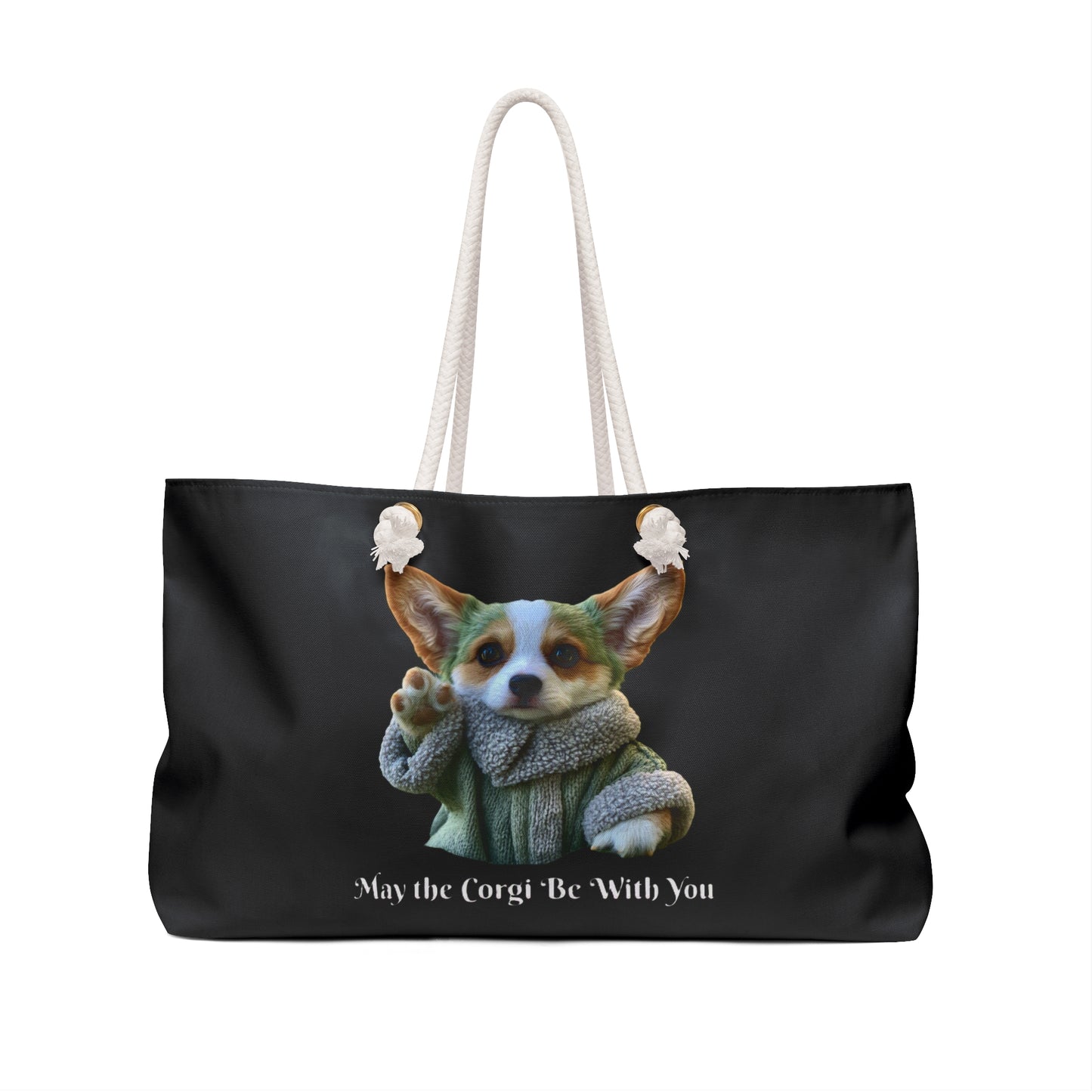 May the Corgi Be With You Weekender Beach Bag – Baby Corgi Star Warrior Themed Travel Tote