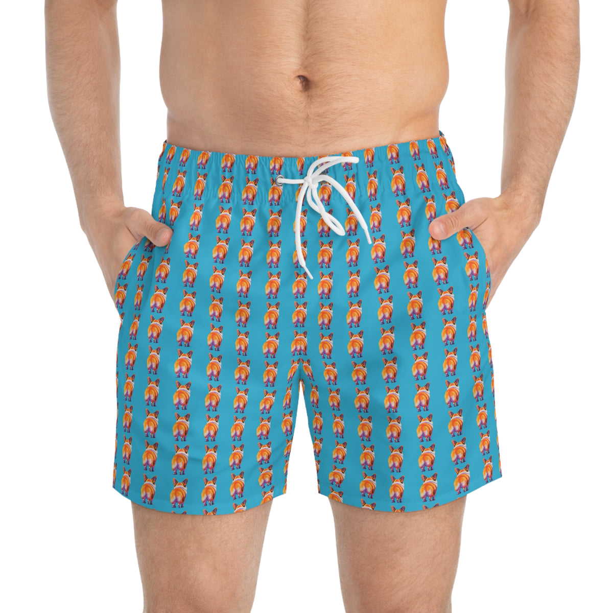 Corgi Butt Stripes Artistic Portrait - Blue Corgi Swim Trunks