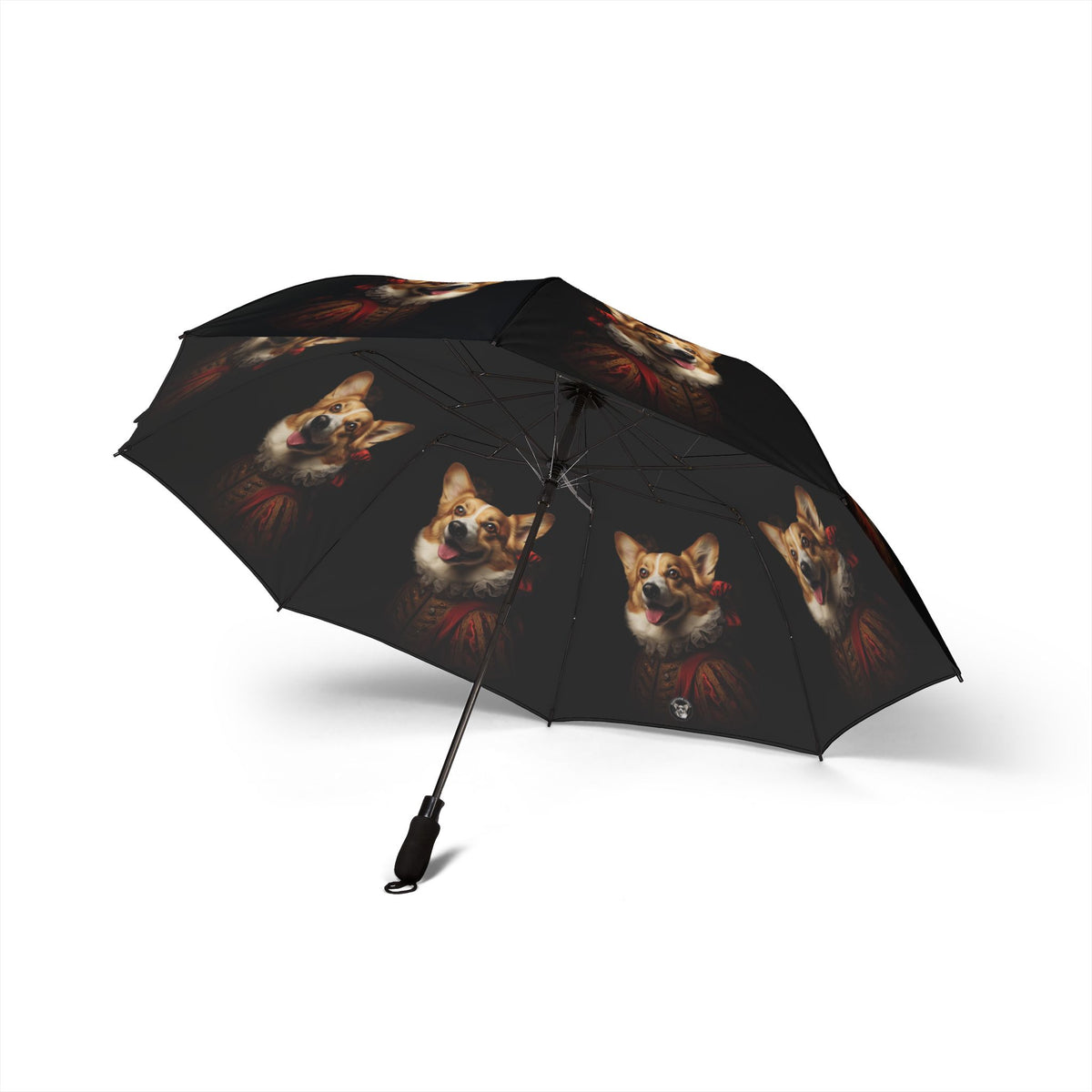 Renaissance Corgi in a Ruff Foldable Umbrella — Compact Semi‑Automatic Rain Parasol with Corgi Portrait