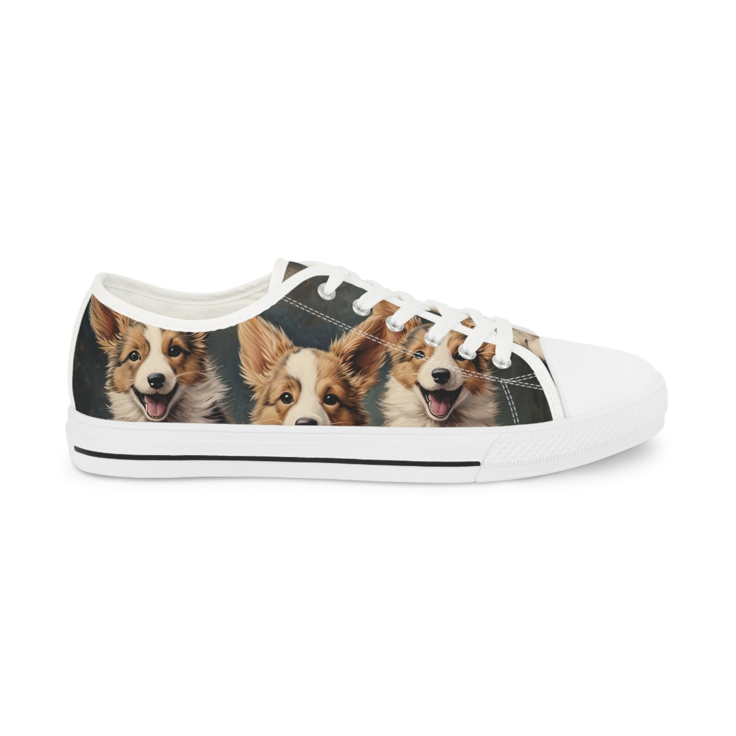 Corgi Pouncing Print Men's Low Top Casual Canvas Sneakers