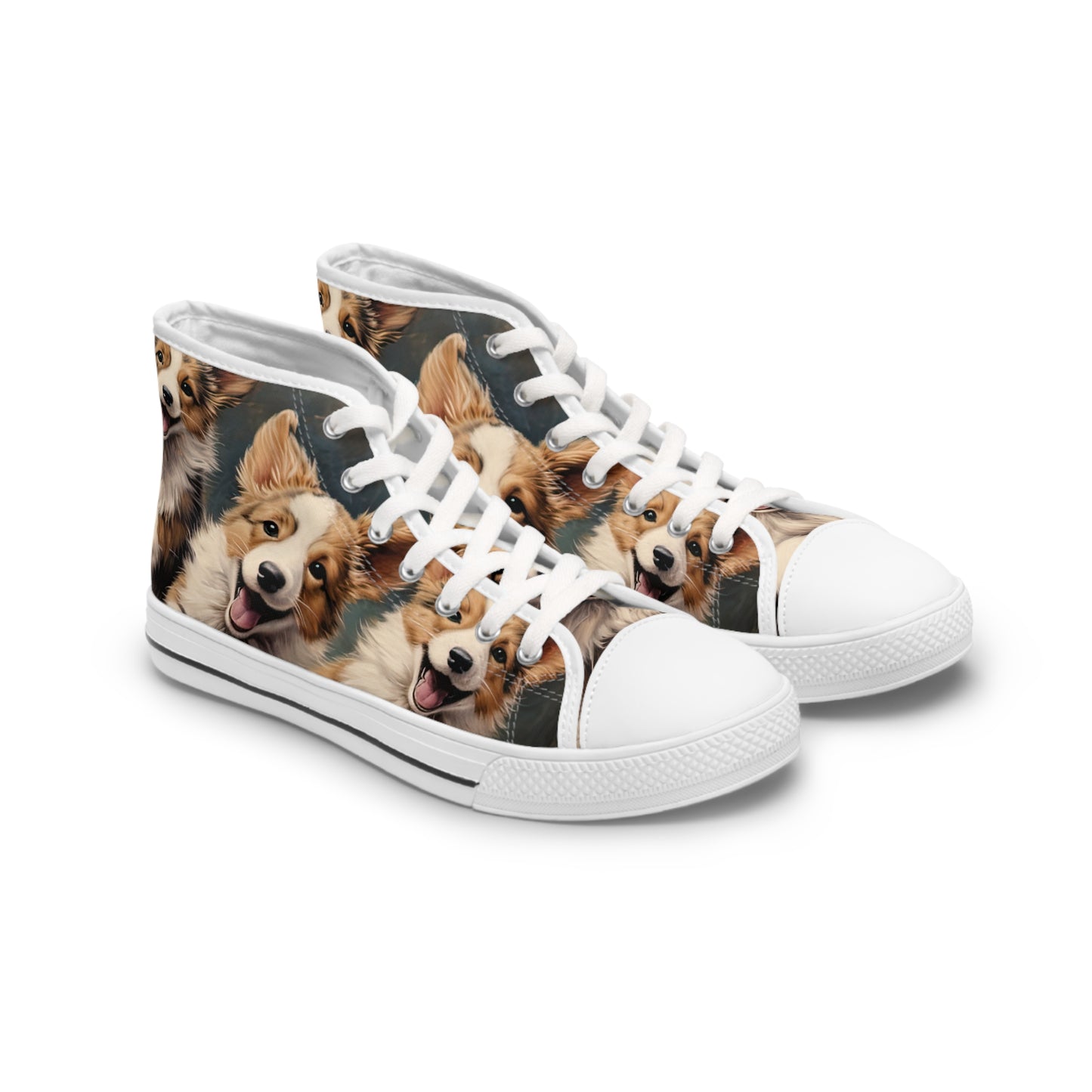 Corgi Pouncing Puppies Print Women's High Top Casual Canvas Sneakers