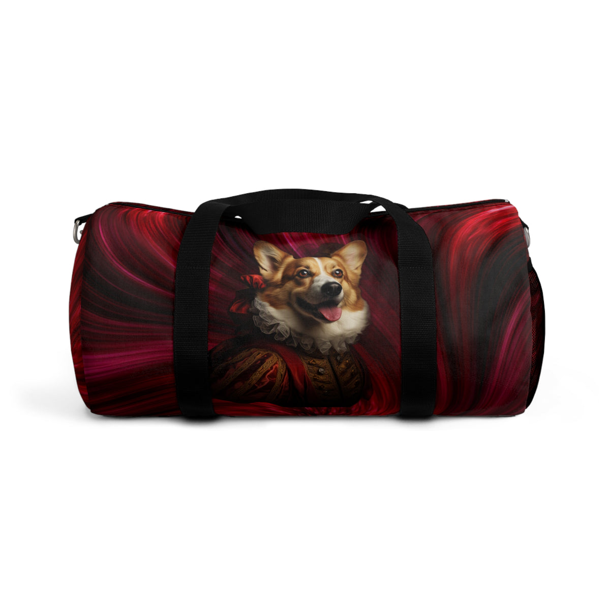 Renaissance Corgi in a Ruff Duffel Bag - Historic Corgi Black & Red Travel Gym Bag
