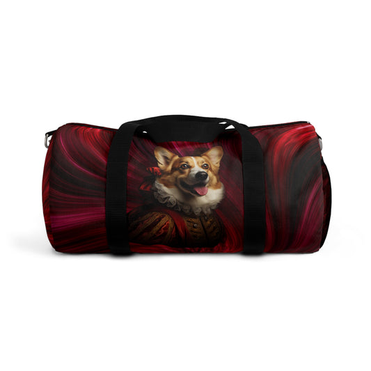 Renaissance Corgi in a Ruff Duffel Bag - Historic Corgi Black & Red Travel Gym Bag