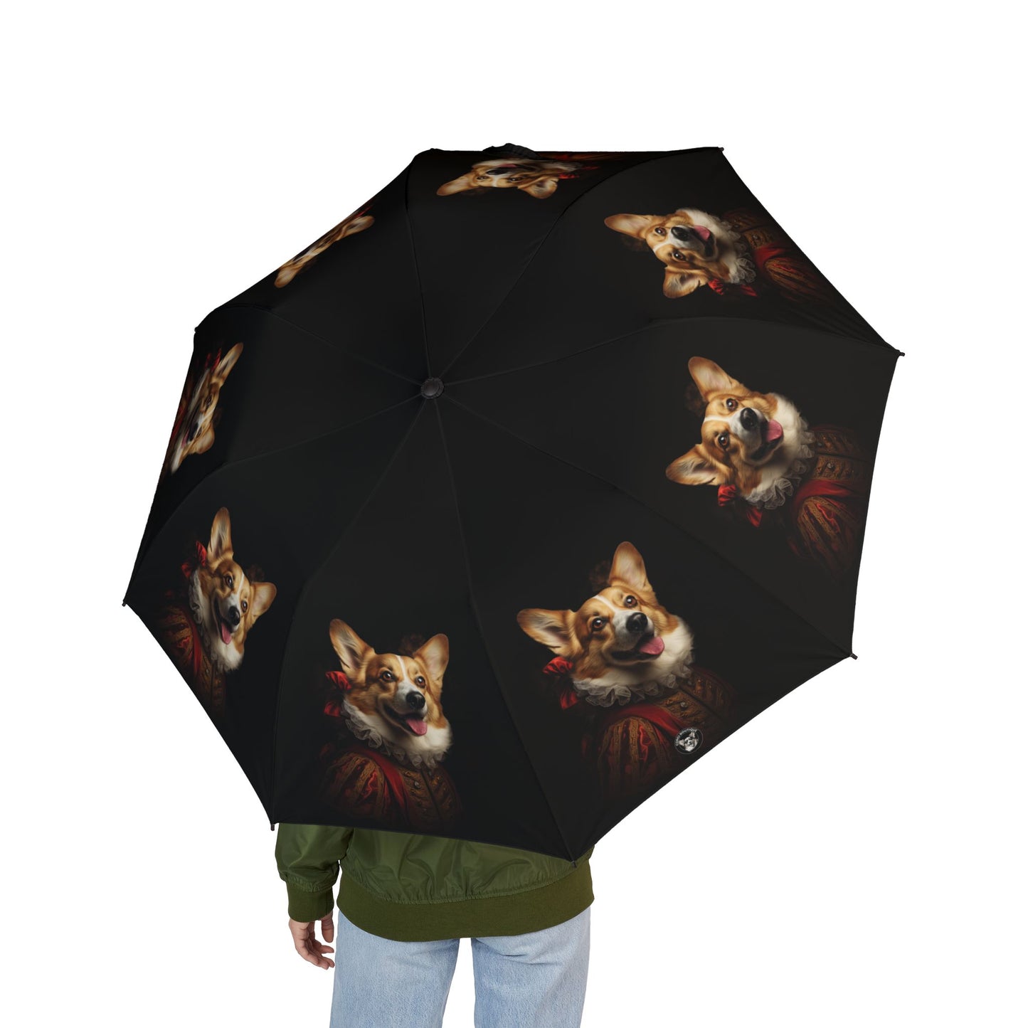 Renaissance Corgi in a Ruff Foldable Umbrella — Compact Semi‑Automatic Rain Parasol with Corgi Portrait