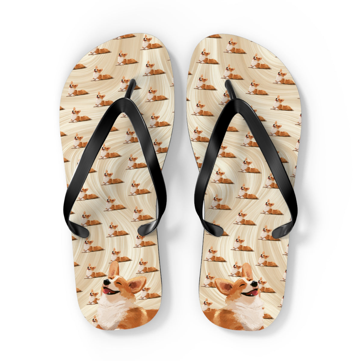 Giddy Sploot Unisex Flip-Flops - Creamy Champagne Corgi Sandals