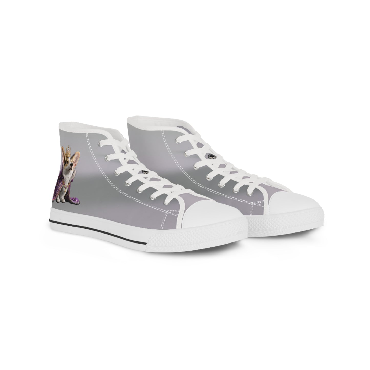 King Pup Cute Corgi Face Men's High Top Casual Gray Canvas Shoes