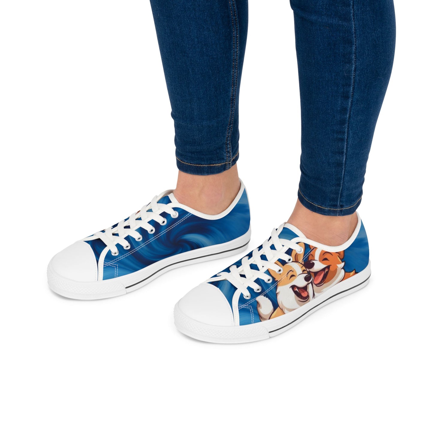 Best Mates Women's Cute Cartoon Corgi Casual Canvas Carolina Blue Low Top Sneakers