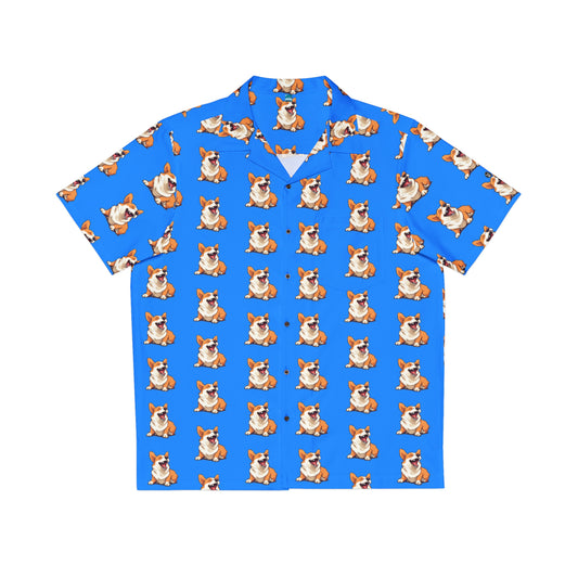 Comical Corgi All Smiles Repeater Pattern Blue Hawaiian Shirt