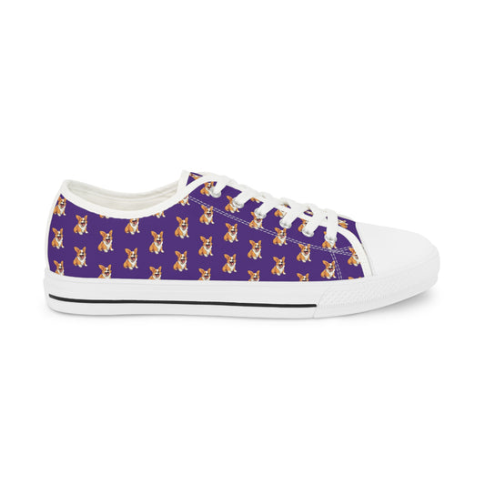 Jolly Jiggling Animated Corgi Low Top Men's Casual Purple Canvas Sneakers