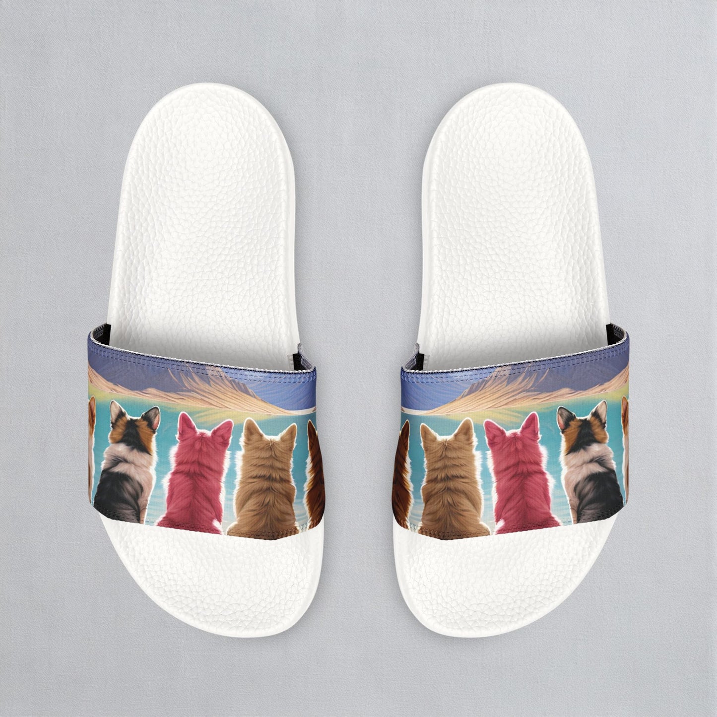 Corgi Lake Tranquil Portrait Men's Idyllic Slide Sandals - Casual Pool & Beach Slides
