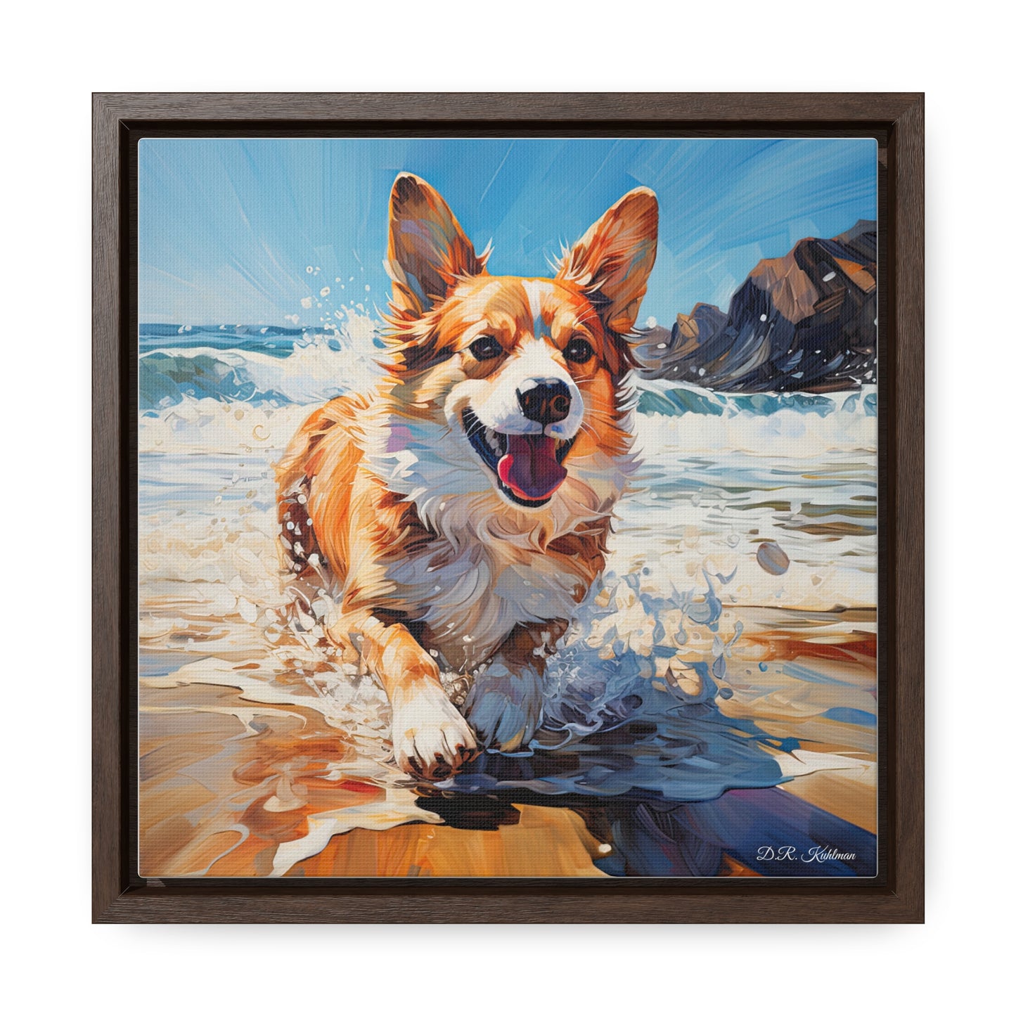Coastal Corgi - Framed on Canvas