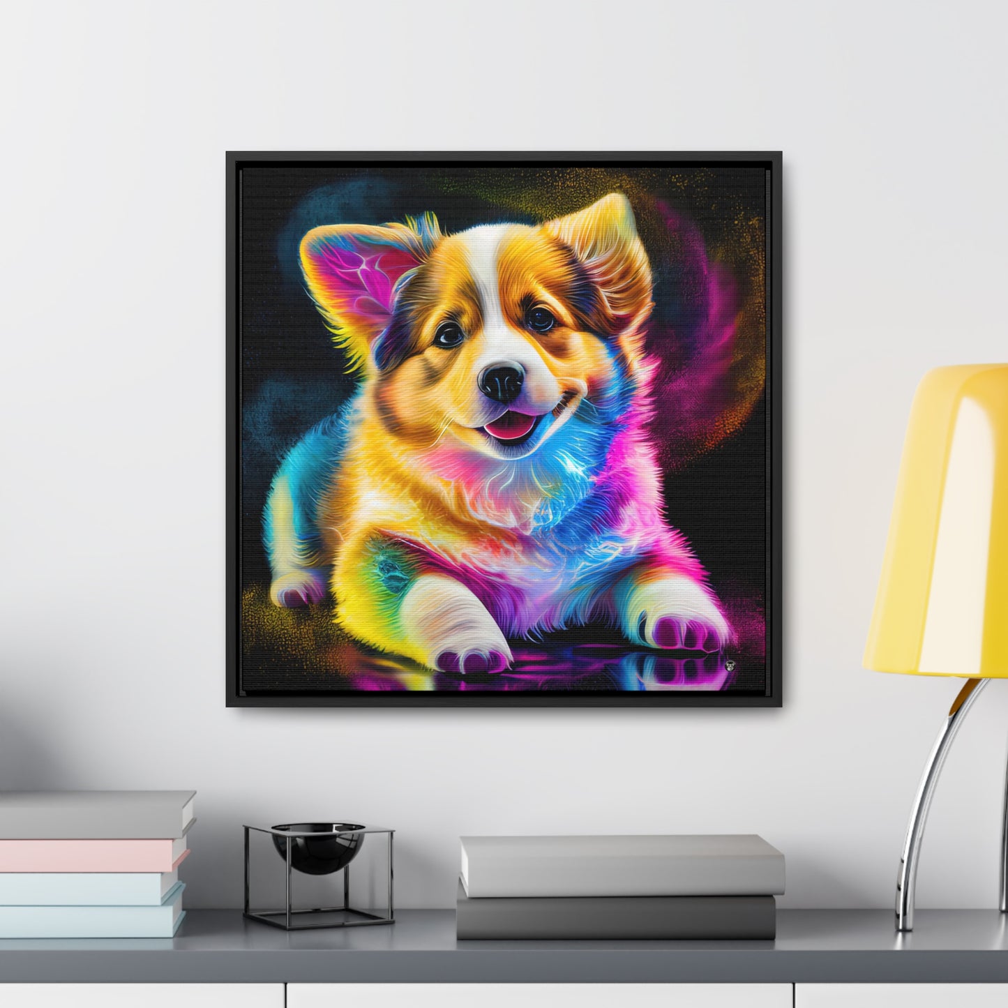 Colorful Corgi - Framed on Canvas