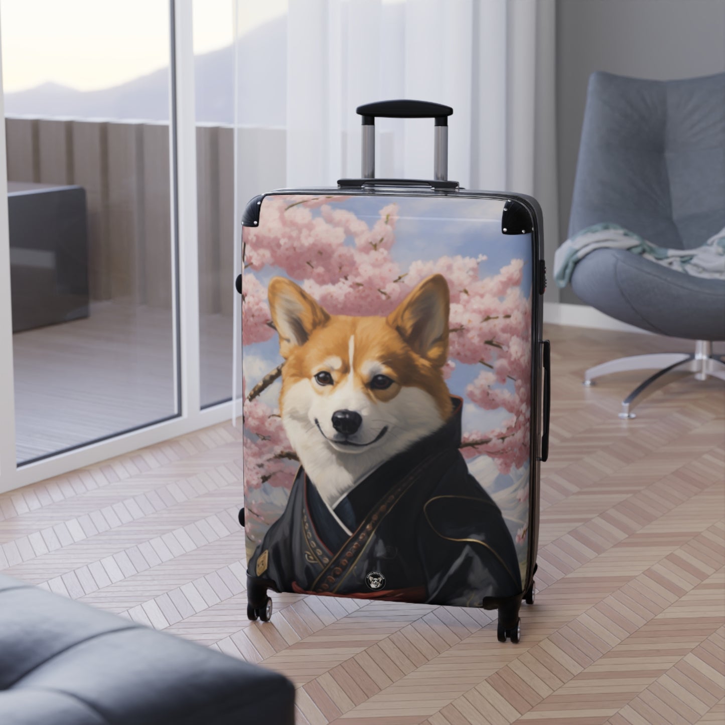 Samurai Corgi Travel Suitcases – Japanese Theme with Cherry Blossom Design Rolling Luggage
