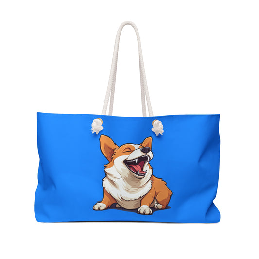 Comical Corgi All Smiles Weekender Beach Bag - Fun & Funny Blue Travel Tote