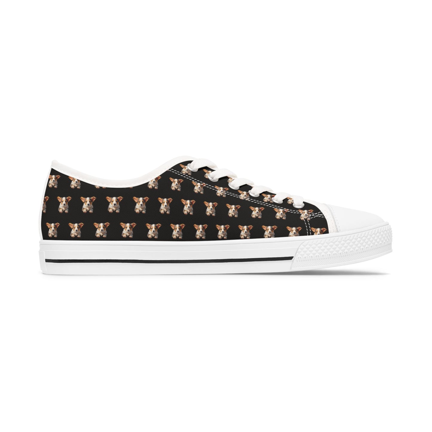 Puppy Corgi Portrait Women's Low Top Casual Black Canvas Sneakers