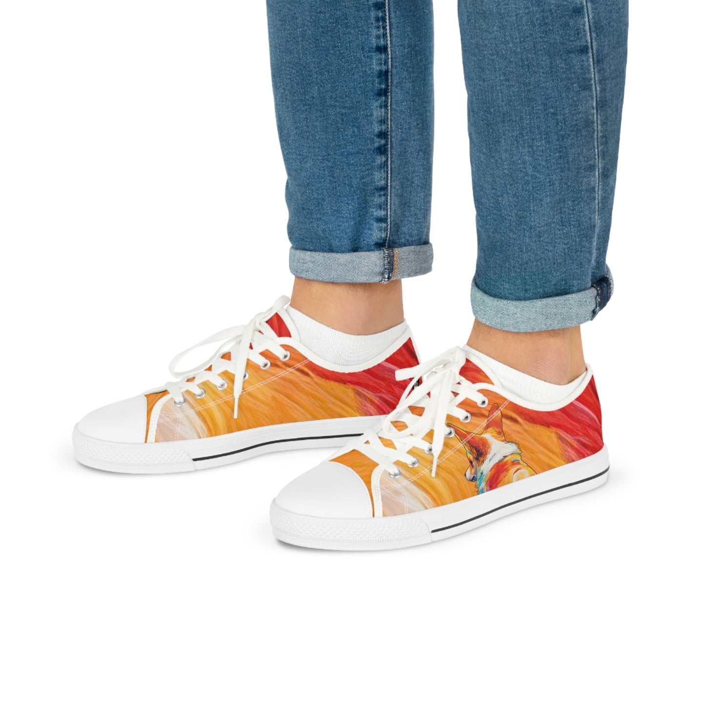 Peekaboo Corgi Vibrant Artistic Men's Low Top Casual Canvas Sneakers