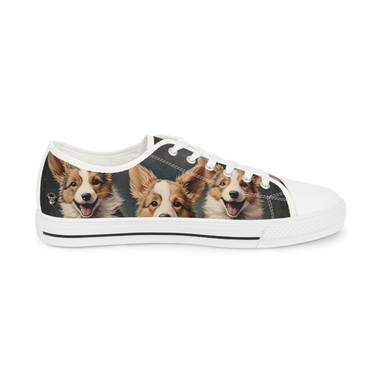 Corgi Pouncing Print Men's Low Top Casual Canvas Sneakers