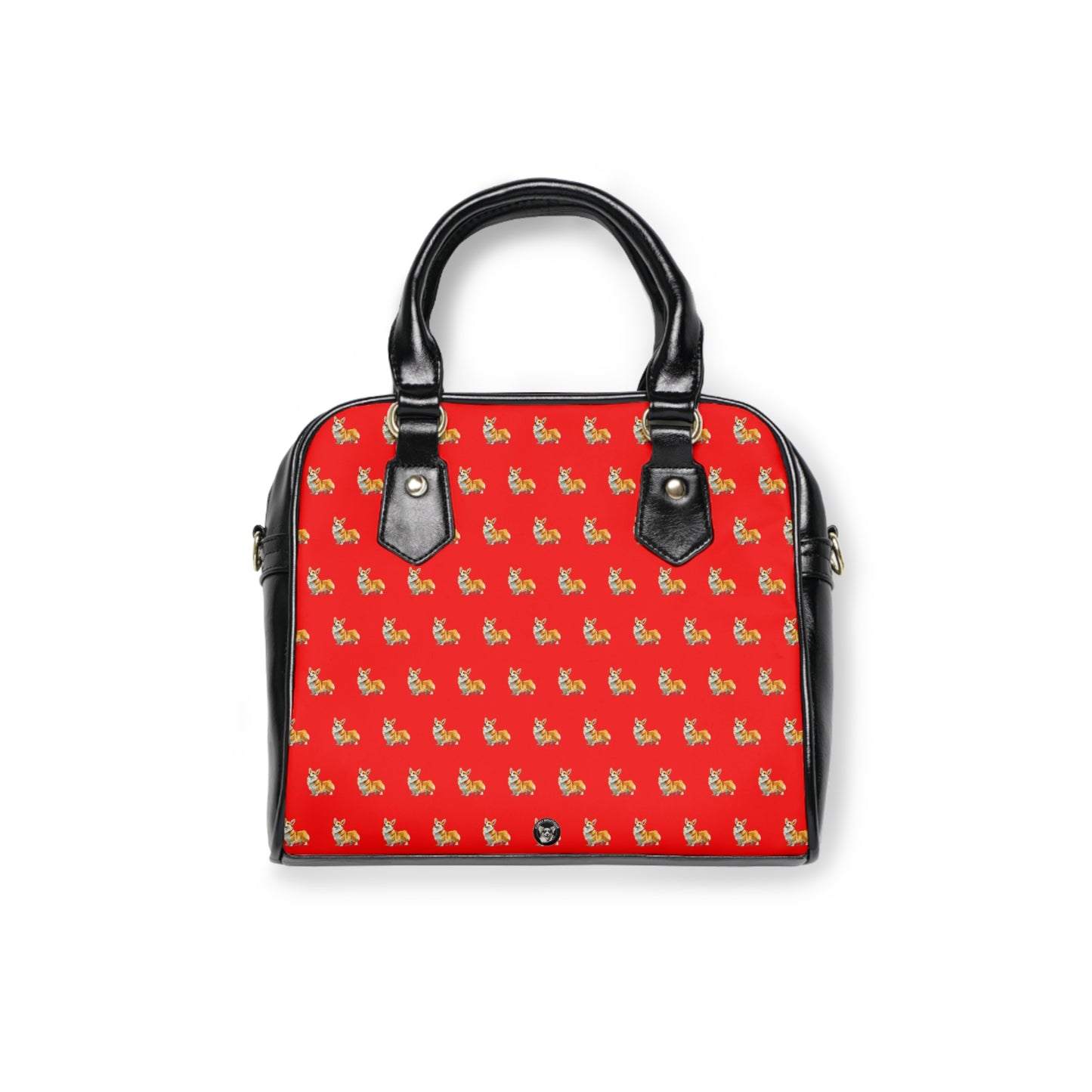 Classic Queen's Corgi Artistic Illustration Mosaic Pattern Red & Black Shoulder Handbag