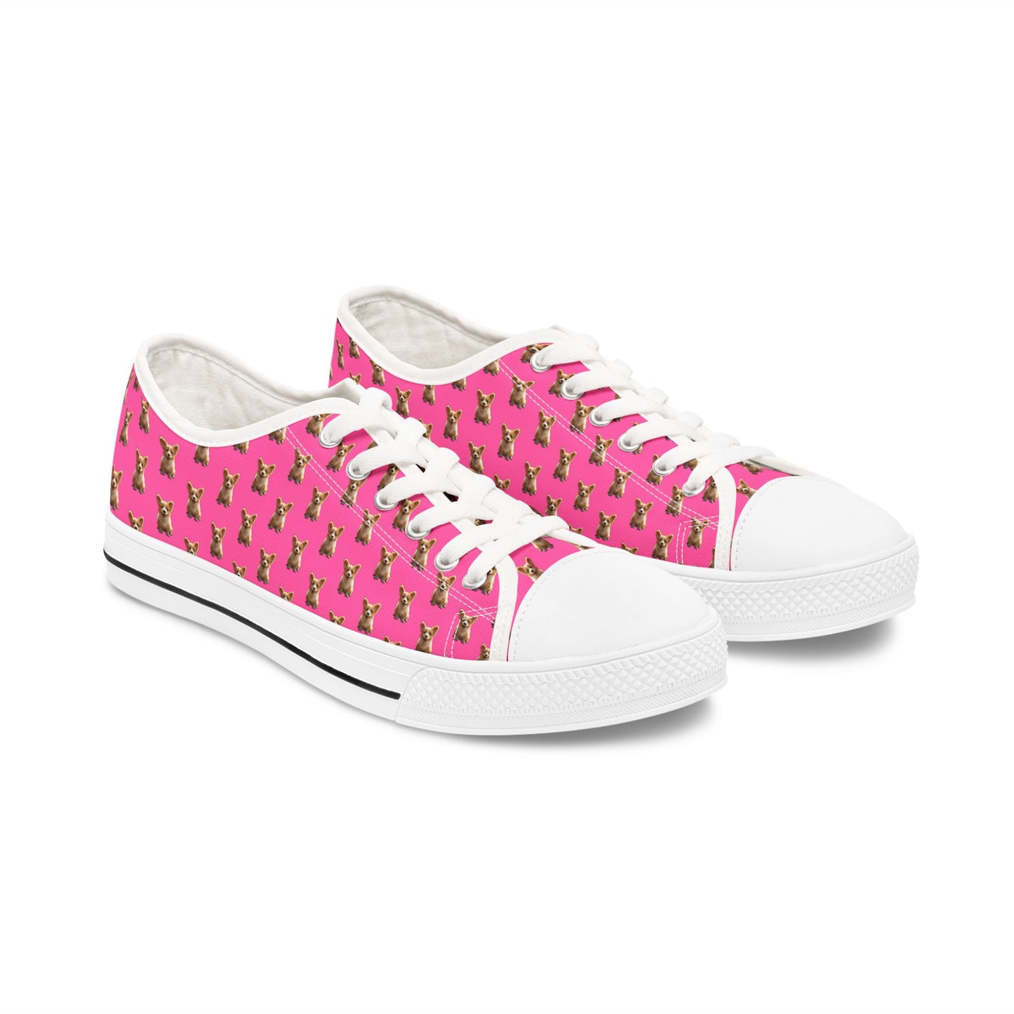 Sweetness Hot Pink Women's Low Top Casual Canvas Sneakers — Corgi Mosaic Pattern