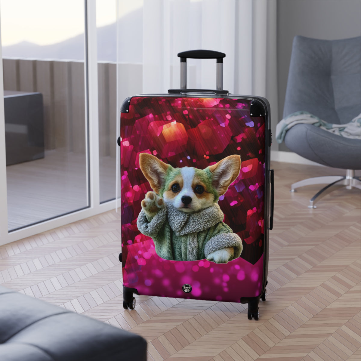 Baby Corgi Star Warrior Suitcases – Red Black & Purple Galaxy Glitter Luggage